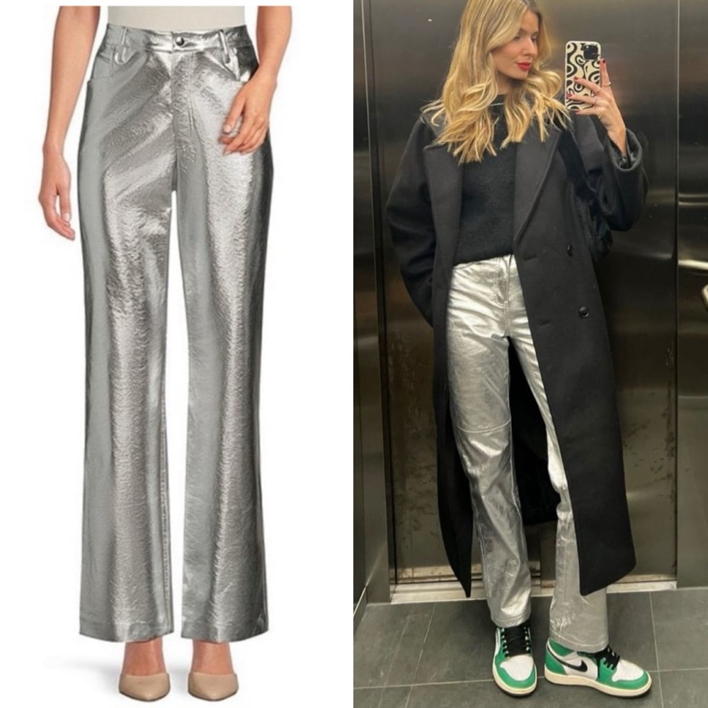NWT Gianni Bini Tatania Metallic Silver Pants Sz 28